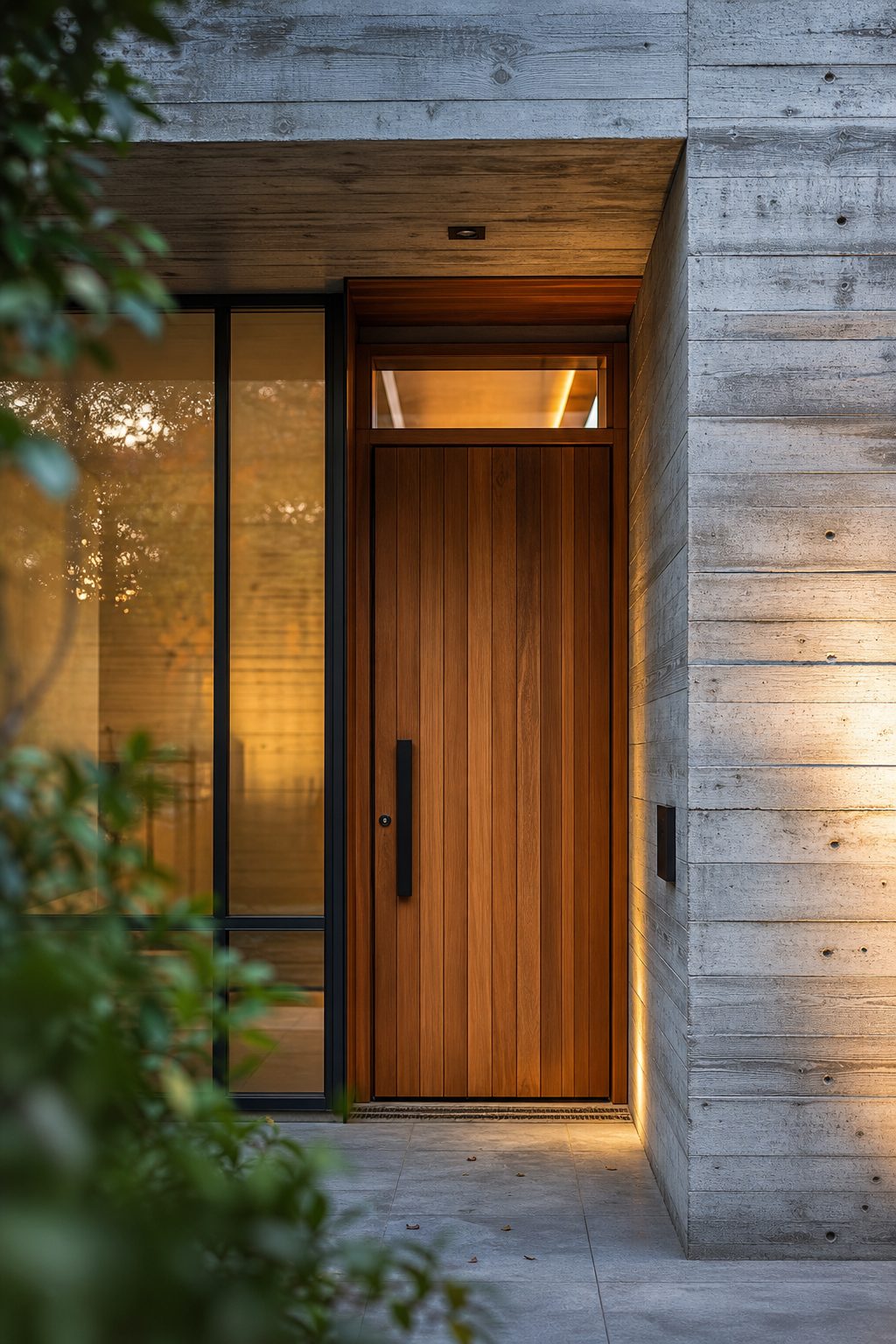 Concept rendering of a concrete and cedar wood entrance detail